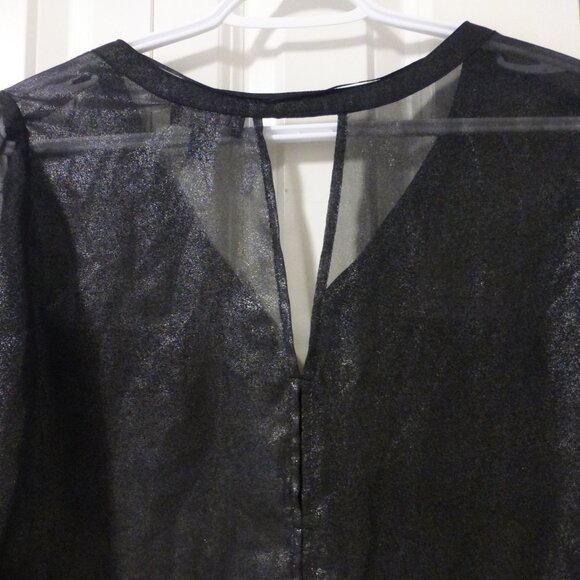 LE CHATEAU semi-sheer black silver metallic sheen long sleeve blouse - Picture 6 of 7